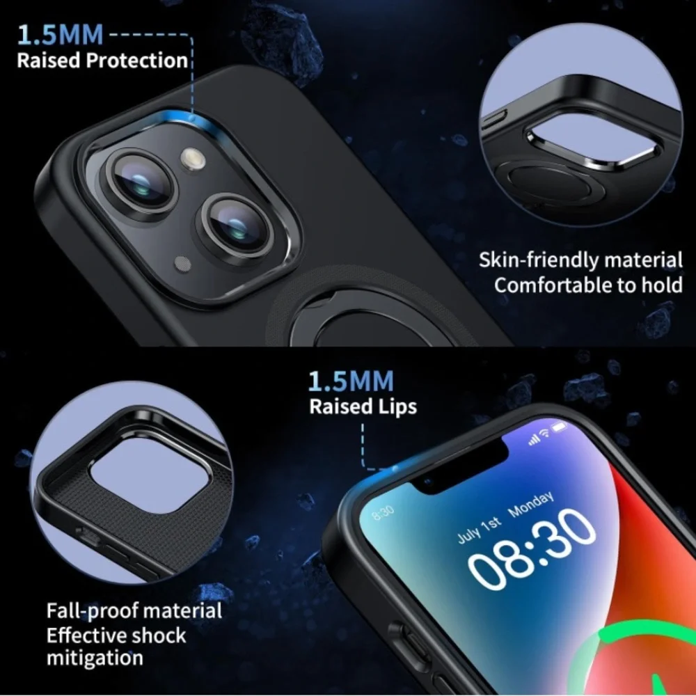 New Magnetic Case for iPhone 15 with Stand Foldable Durable Ring